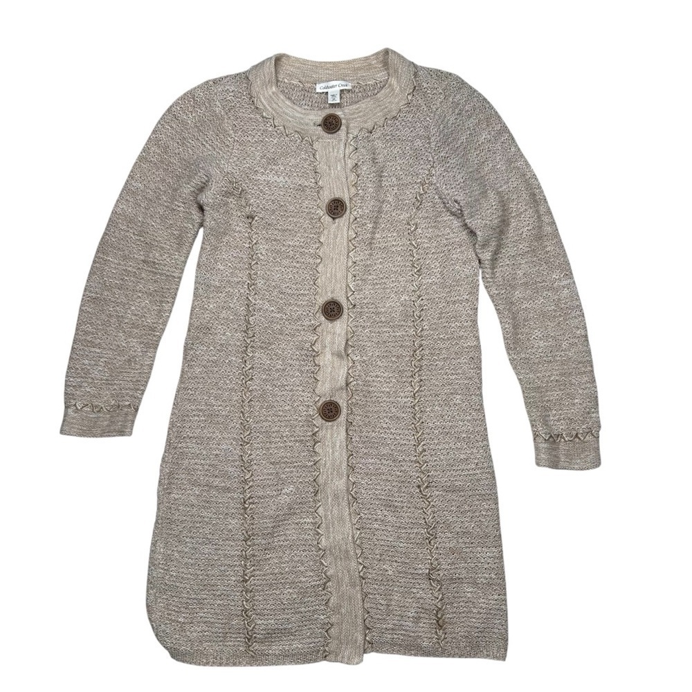 Coldwater Creek Shaker Detail Button Cardigan Medium Taupe Sweater